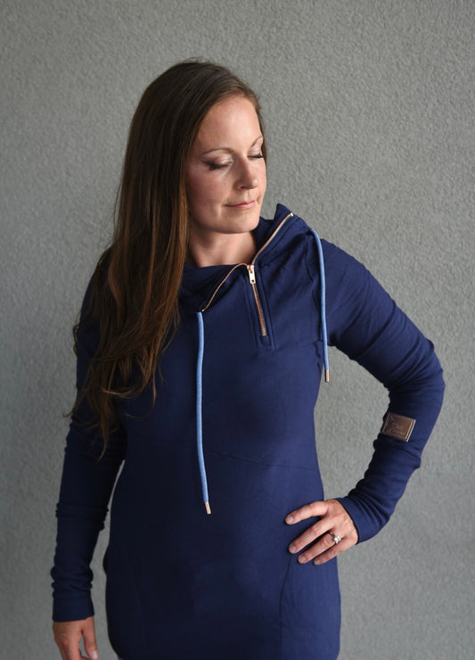 1/4 Zip- Navy with Blue