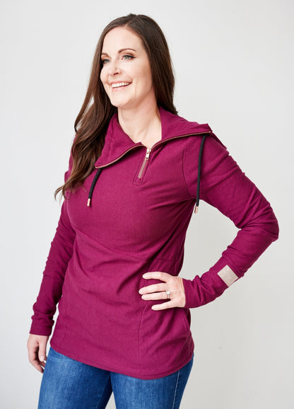 1/4 Zip- Merlot with Black