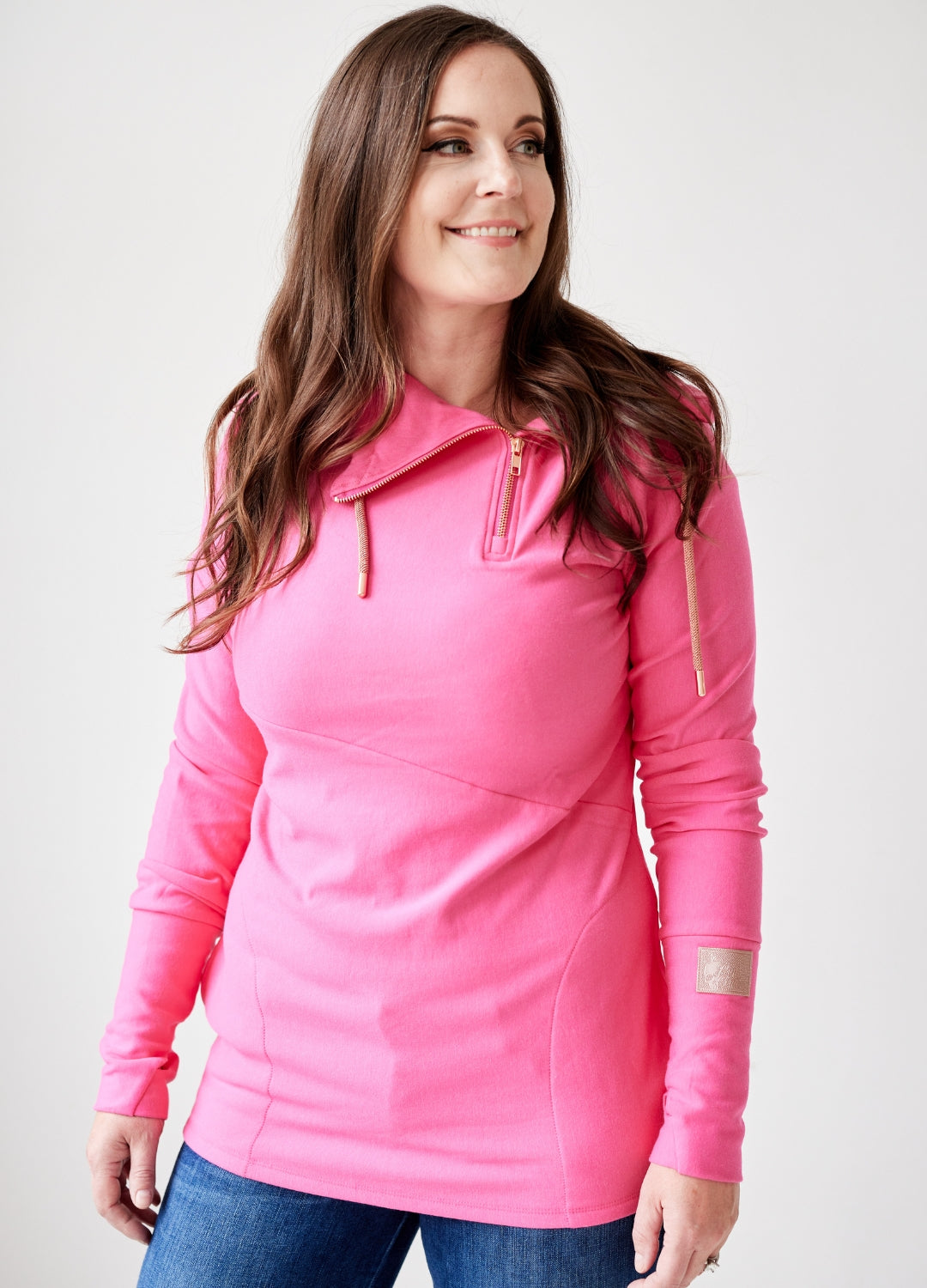 1/4 Zip- Fandango Pink with Rose Gold