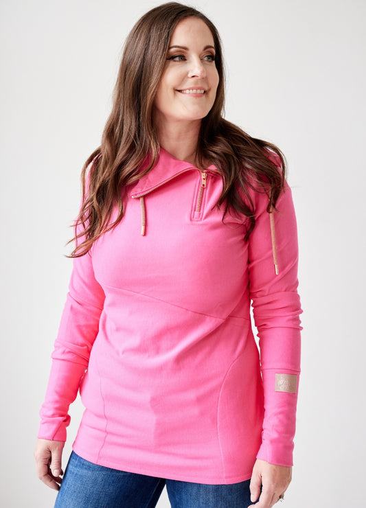 1/4 Zip- Fandango Pink with Rose Gold