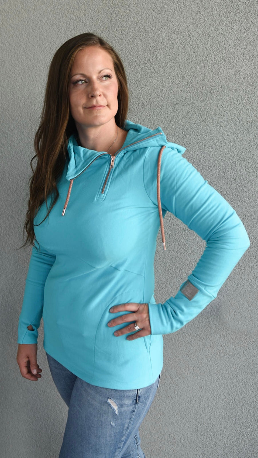 1/4 Zip- Aqua with Rose Gold