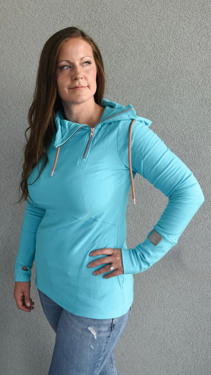 1/4 Zip- Aqua with Rose Gold