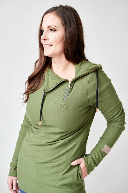 1/4 Zip- Moss with Black
