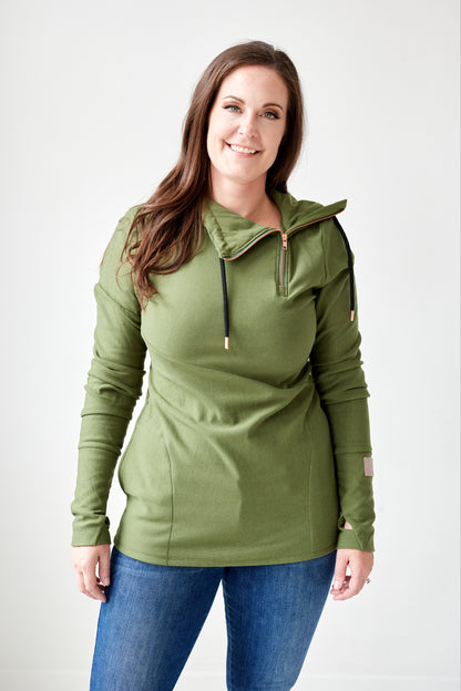 1/4 Zip- Moss with Black