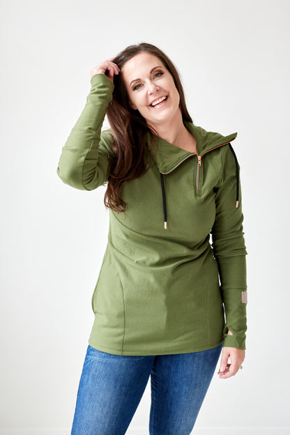 1/4 Zip- Moss with Black