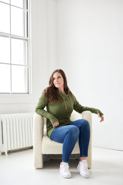 1/4 Zip- Moss with Rose Gold