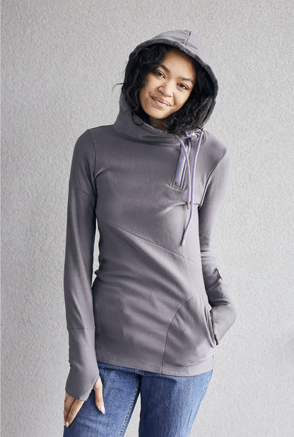 1/4 Zip- Grey with Purple
