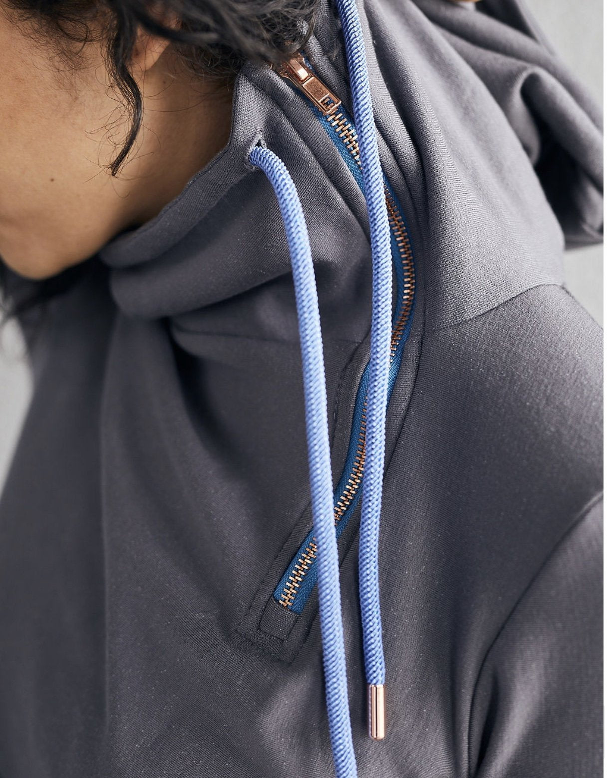 1/4 Zip- Grey with Blue