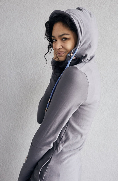 1/4 Zip- Grey with Blue