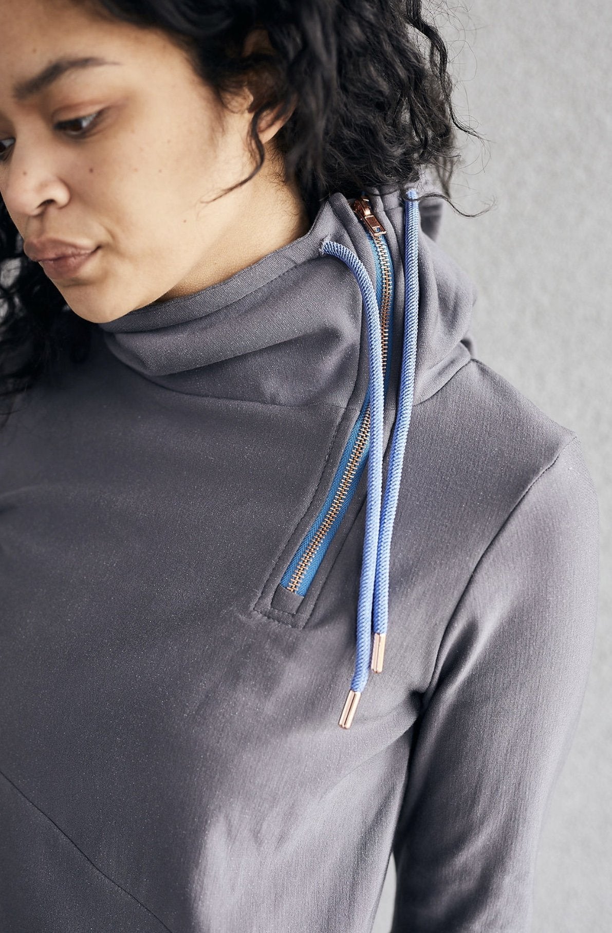1/4 Zip- Grey with Blue