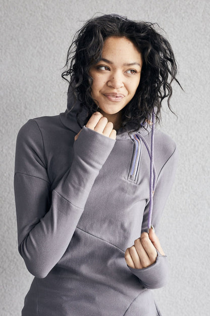 1/4 Zip- Grey with Purple