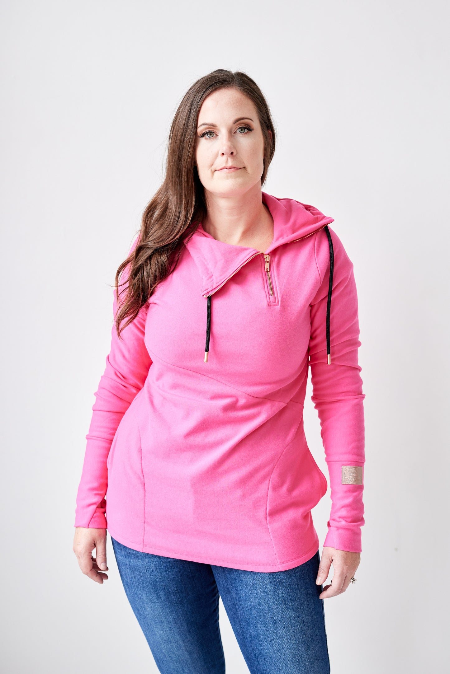 1/4 Zip- Fandango Pink with Black