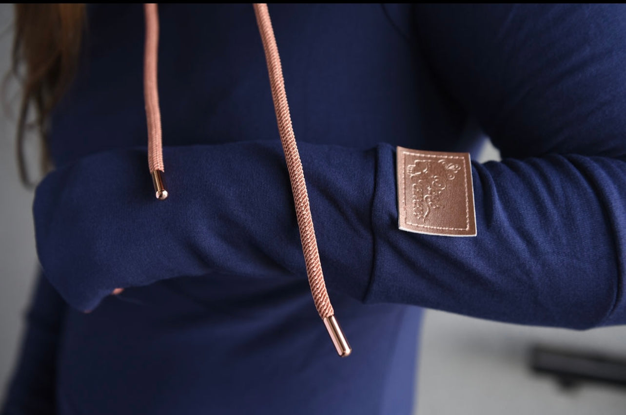 Hoody- Navy Blue with Rose Gold