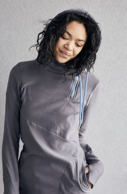 1/4 Zip- Grey with Blue