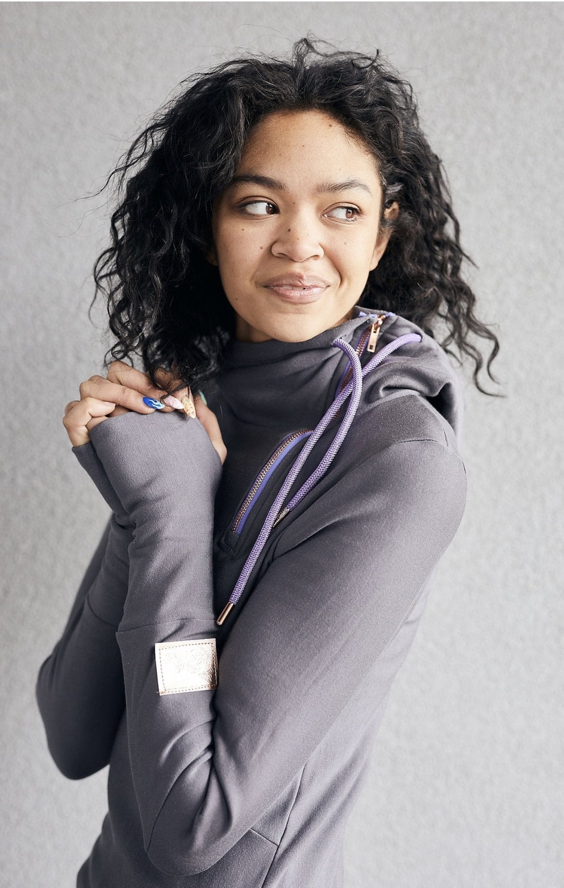 1/4 Zip- Grey with Purple