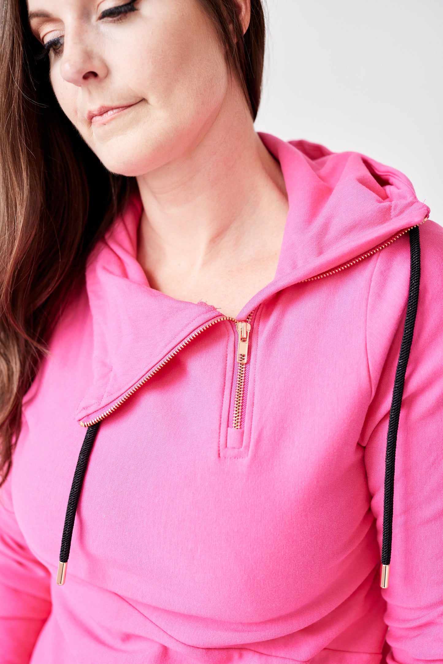 1/4 Zip- Fandango Pink with Black