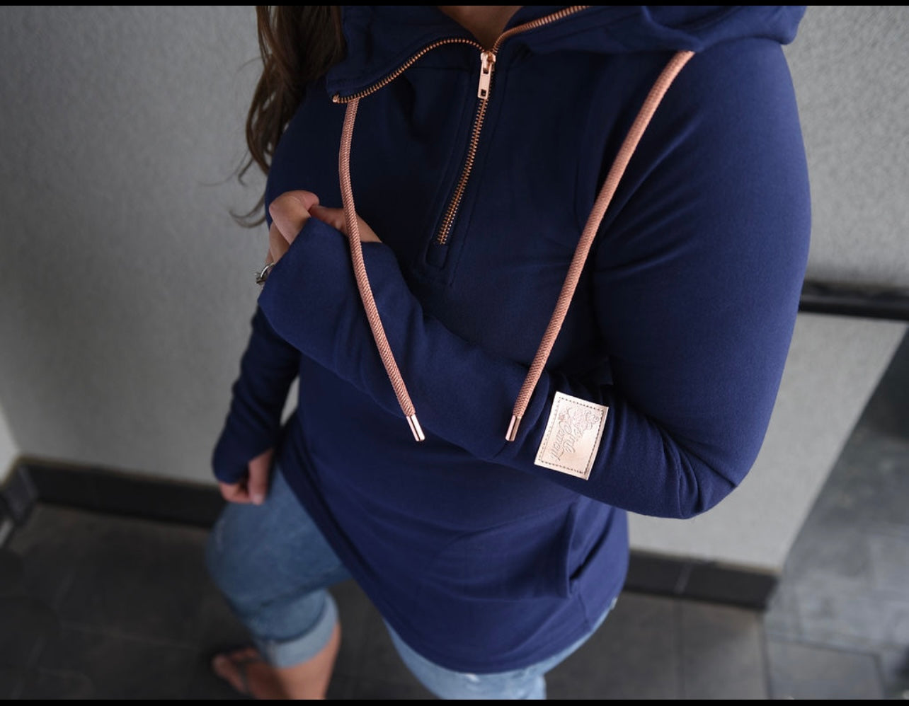 1/4 Zip- Navy with Rose Gold