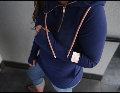 1/4 Zip- Navy with Rose Gold