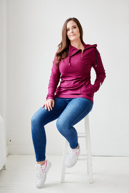 1/4 Zip- Merlot with Black